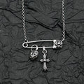 Heart Cross Pin Pendant Necklace