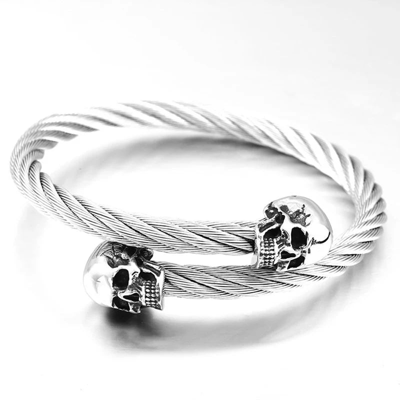 Double Skull Bangle Bracelet