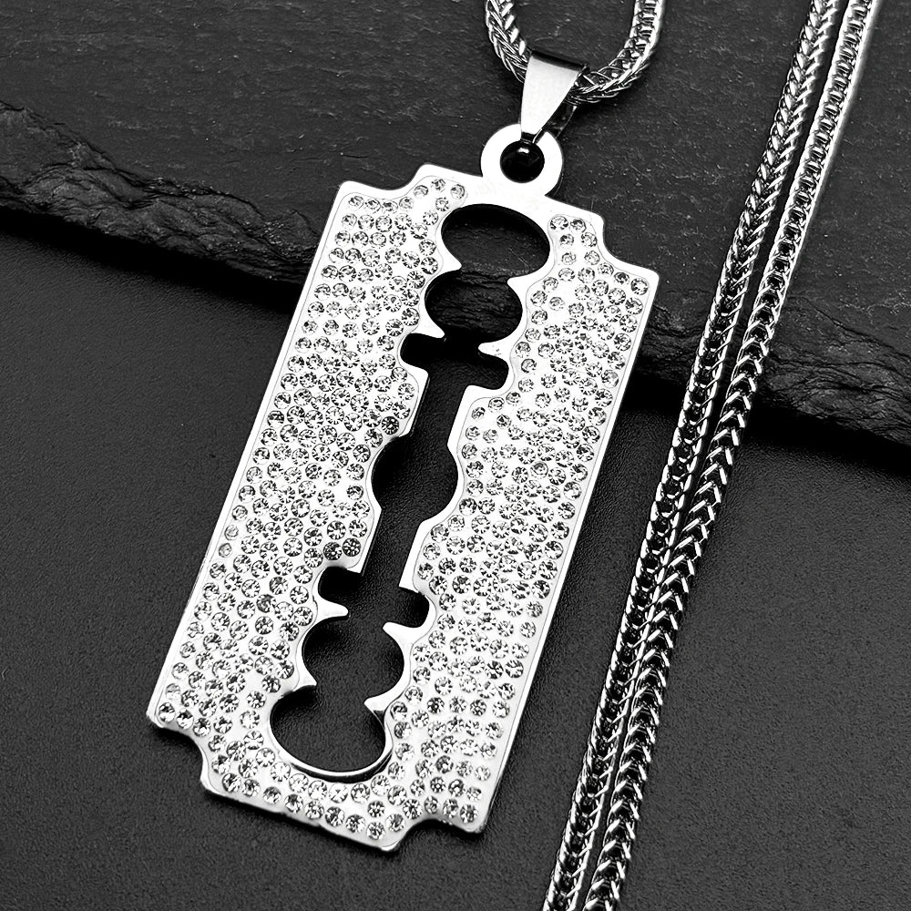 Rhinestone Razor Blade Pendant Necklace