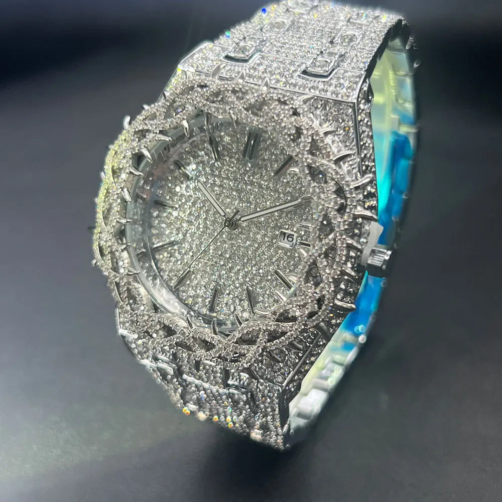 Iced Crown Quartz Watch — Black & Silver